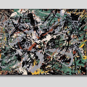 Jackson Pollock Abstract Canvas Art Print: Green Silver Modern Decor