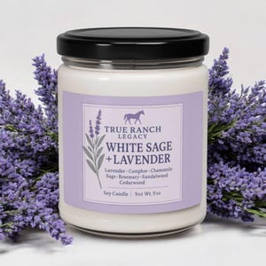 Scented Soy Candle - White Sage + Lavender | Relaxation, Home Decor, Gift for Her, Aromatherapy, 9oz