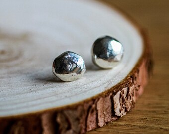 Chunky textured earrings - sterling silver - recycled silver - studs - Boucles d'oreilles