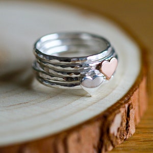 Heart stacking rings sterling silver rings stacking rings set of 5 image 1