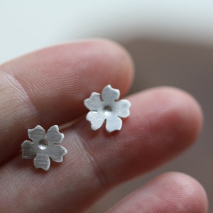 Tiny cherry blossom post earrings in sterling silver image 5