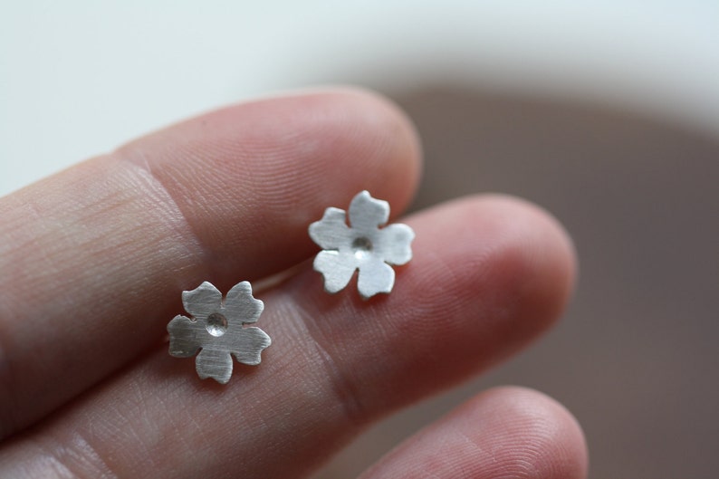 Tiny cherry blossom post earrings in sterling silver image 5