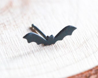 Single black bat earring in oxidised silver