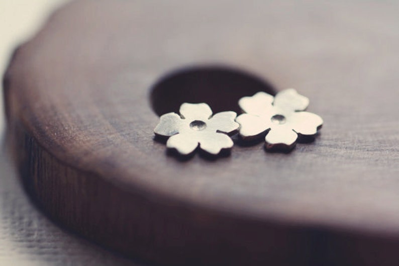 Tiny cherry blossom post earrings in sterling silver image 1