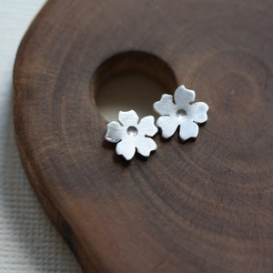 Tiny cherry blossom post earrings in sterling silver image 4