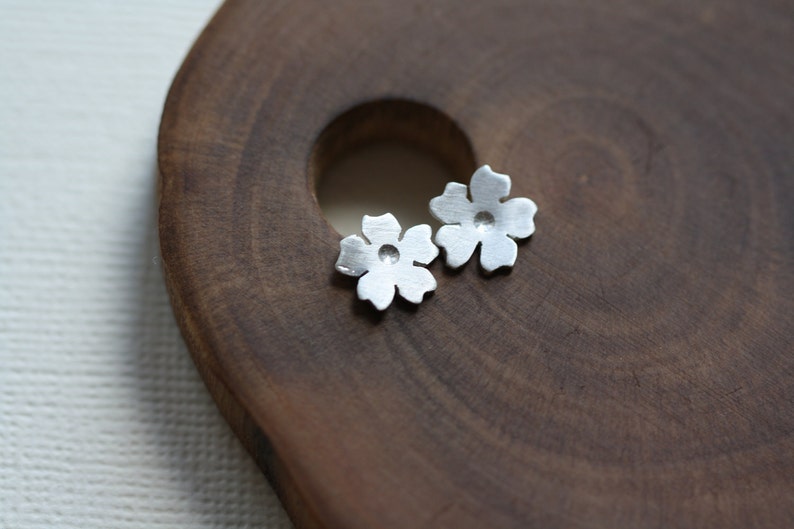 Tiny cherry blossom post earrings in sterling silver image 4