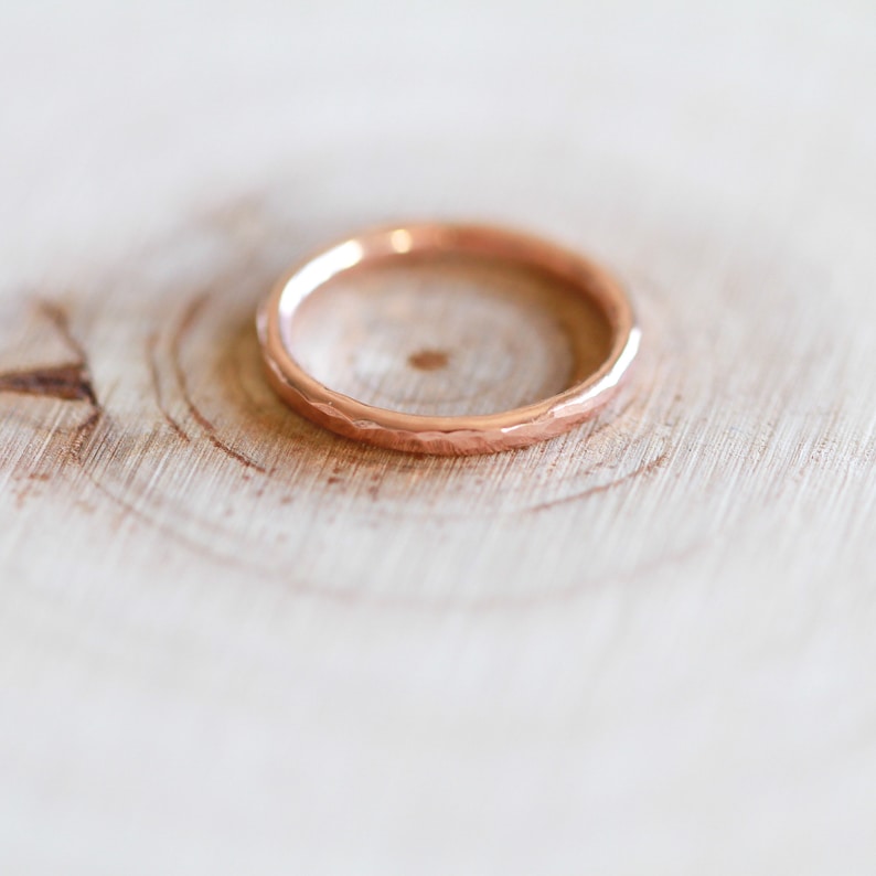 14k rose gold filled stacking ring hammered pink gold image 2