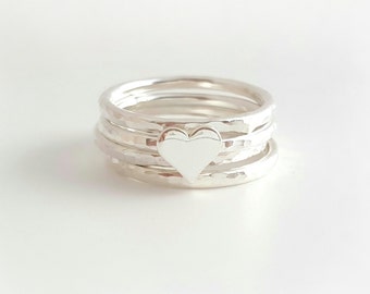 Heart stacking rings - sterling silver rings - stacking rings - set of 4