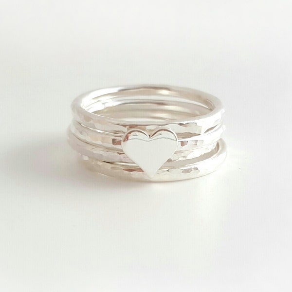 Heart stacking rings - sterling silver rings - stacking rings - set of 4