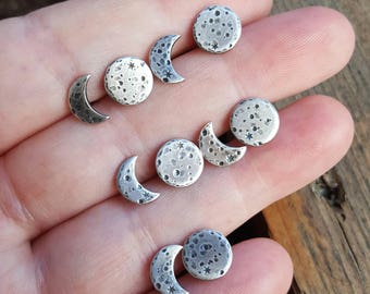 Moon studs - lunar - moon earrings