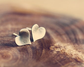 Simple post earrings - tiny earrings - hearts - silver earrings