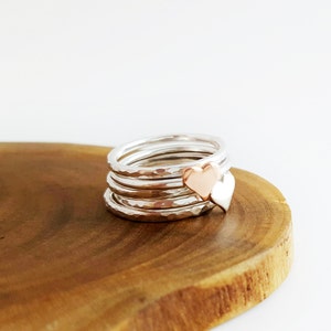 Heart stacking rings sterling silver rings stacking rings set of 5 image 4