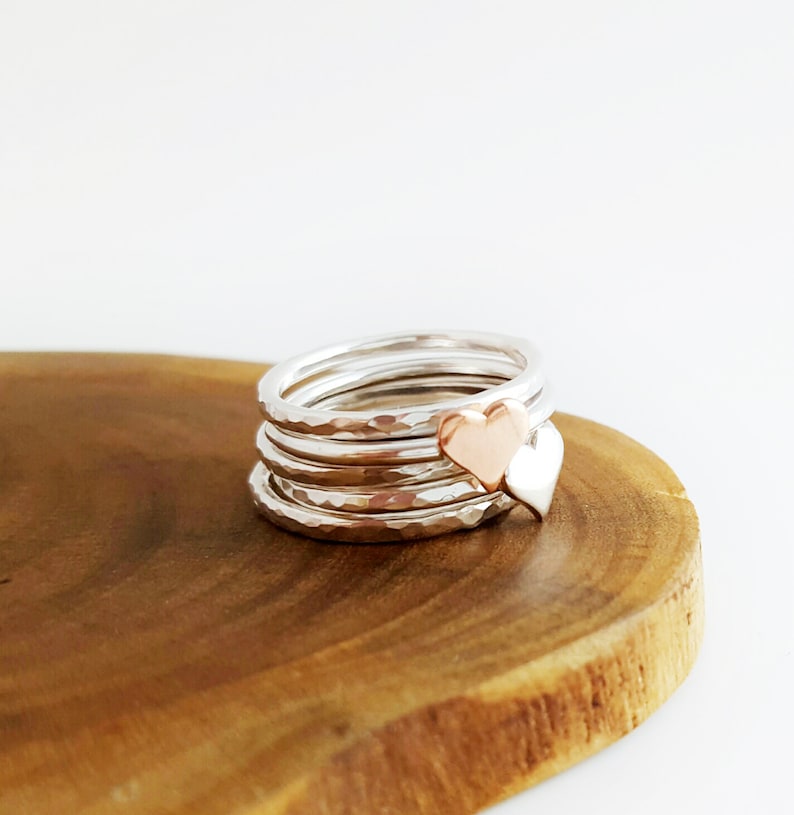 Heart stacking rings sterling silver rings stacking rings set of 5 image 4