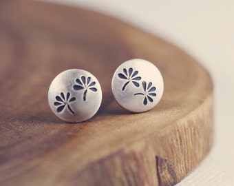 Tiny posts - studs - earrings - sterling silver - flowers - stamped