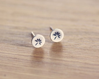 Tiny studs - posts - earrings - sterling silver - flowers - stamped