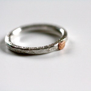 Sterling silver and 14k rose gold ring textured robust stacking ring image 1