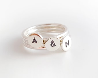 Personalised initial stacking rings in sterling silver