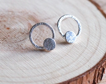 Textured silver circle post earrings - studs - simple - everyday - minimalist