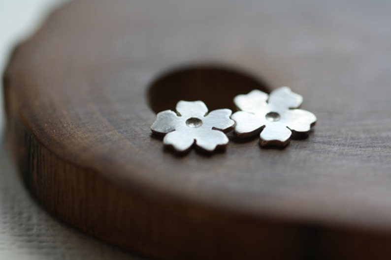 Tiny cherry blossom post earrings in sterling silver image 2