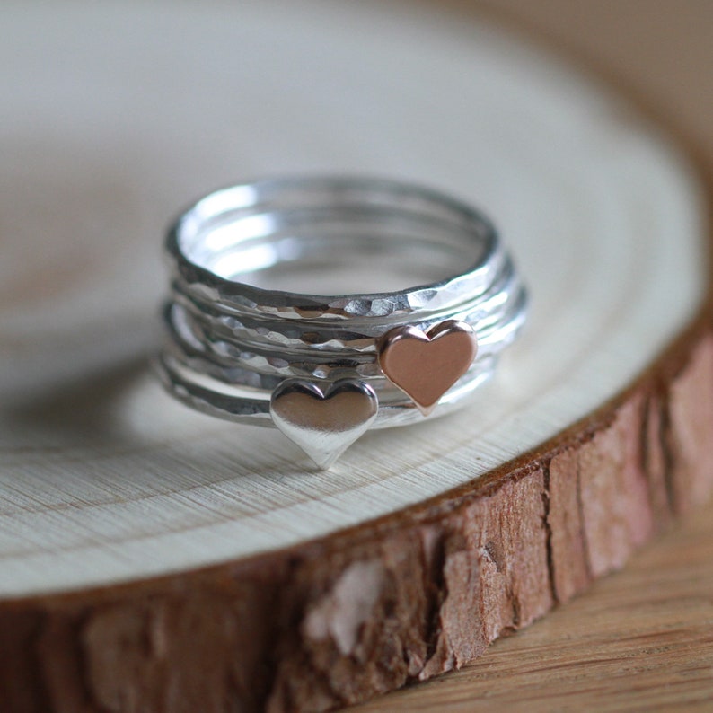 Heart stacking rings sterling silver rings stacking rings set of 5 image 3