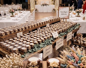 Personalized Wooden Candle Holder Favors, Rustic Wedding Favors with Dried Flowers, Custom Wedding Gift for Guests, Candle Favor in Box