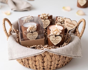 Rustic Candle Wedding Favors Bulk, Custom Engraved Wooden Candle Holders, Wedding Thank You Gifts, Bridal Shower Favors, Baptism Favor