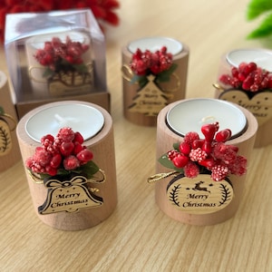 Bulk Christmas Gifts, Christmas Personalized Candle Favor,Happy Holiday Favors, Christmas Wooden Candle Holder,Merry Christmas
