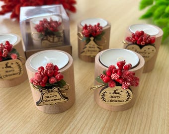 Bulk Christmas Gifts, Christmas Personalized Candle Favor,Happy Holiday Favors, Christmas Wooden Candle Holder,Merry Christmas