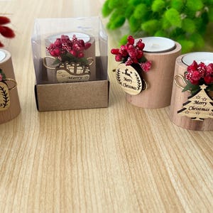 Happy Holiday FavorsChristmas Gifts, Christmas Personalized Candle Favor, Christmas Wooden Candle Holder, Merry Christmas Tag