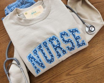 Nurse Sweatshirt Embroidered Crewneck Gift Nursing Student Pullover Apparel Medical Staff Appreciation Present Registered Practitioner