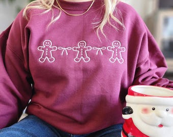 Christmas Gingerbread Sweatshirt Coquette Style Holiday Fashion Winter Wear Christmas Embroidered Sweater Ribbon Bow Crewneck Sweatshirt