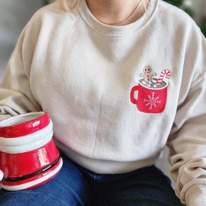 Christmas Sweatshirt Gingerbread Cookie Festive Wear Christmas Hot Chocolate Embroidered Cute Winter Clothing Christmas Embroidered Sweater