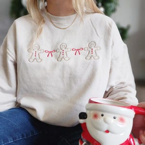 Coquette Christmas Sweatshirt Ribbon Bow Embroidered Crewneck Coquette Style Embroidered Winter Clothing Cozy Holiday Crewneck Christmas