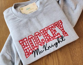 Custom Embroidered Sweatshirt Personalized Team Spirit Wear Hockey Mom Gift Idea School Pride Clothing Athletic Apparel Customized Crewneck