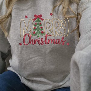Christmas Tree Sweatshirt Embroidered Holiday Design Festive Winter Apparel Cotton Blend Comfort Casual Fashion Outfit Seasonal Clothing Gift Soft Material Quality Construction Multiple Color Options Size Range Available Holiday Party Wear
