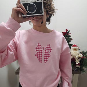Christmas Sweatshirt Bows Preppy Style Custom Christmas Crewneck Ribbon Bow Applique Gift for Her Christmas Bow Embroidered Sweater Coquette