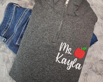Custom Teacher Sweatshirt for Women Classroom Wear Professional Top with Name Embroidered Present for Educator Teaching Gift Back School