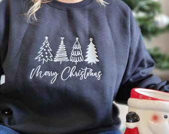 Christmas Embroidered Sweatshirt Minimalist Tree Design Family Matching Outfit Holiday Sweater Holiday Embroidery Christmas Holiday Apparel