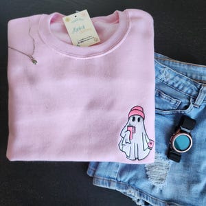 Sweat brodé Halloween effrayant ras du cou mignon sweat à capuche d'Halloween sweat brodé Halloween fantôme Halloween sweat-shirt femme