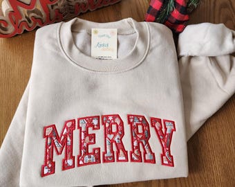 Merry Christmas Sweatshirt Embroidered Holiday Crewneck Pullover Festive Clothing Women Gift Party Casual