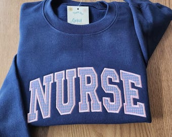 Nurse Crewneck Sweatshirt Embroidered Applique Design Registered Gift Idea Nursing Student Graduation Present Healthcare Worker Appreciation