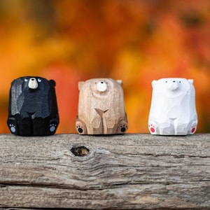 Rustic Bear Figurine Set – Hand-Painted Wooden Animal Decor
