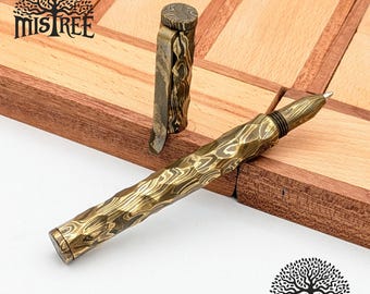 Luxury Hand Forged Damascus Steel Ballpoint Pen | Mokume Gane Inspired Hammered Pen with Cap | Unique Gift for Men & Anniversary Present