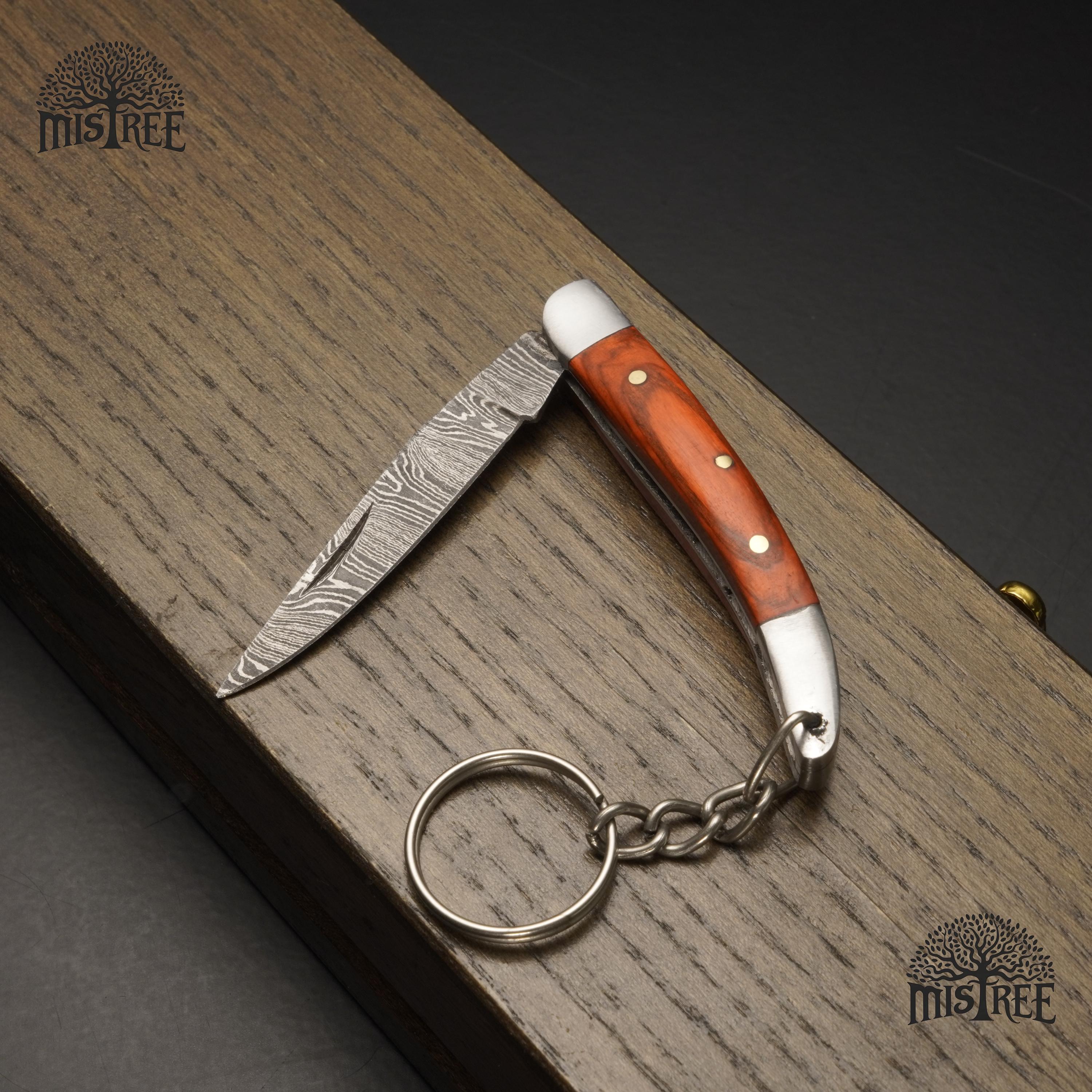 Handmade Damascus Steel Keychain Knife: Wooden Grip Pocket Knife - Etsy