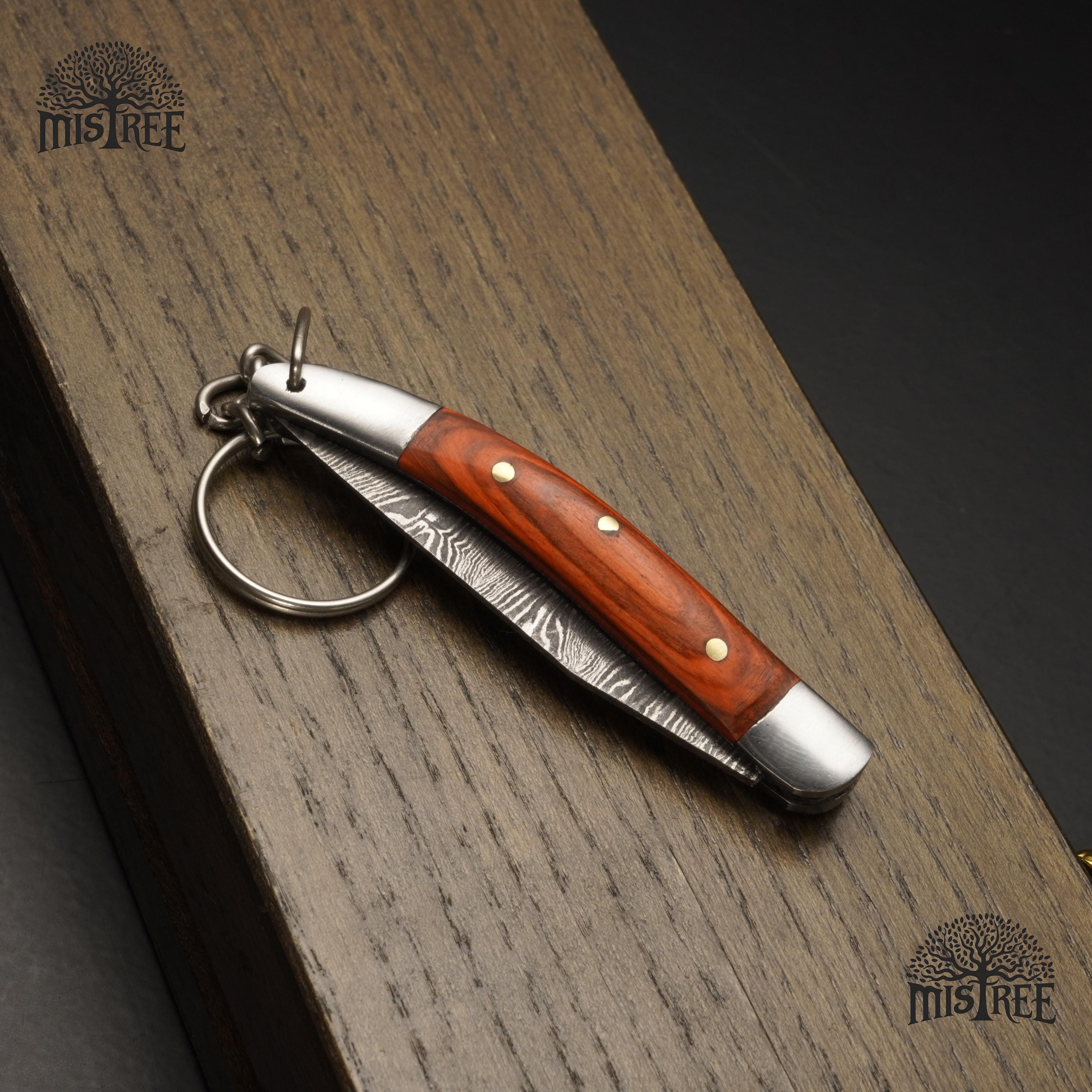 Handmade Damascus Steel Keychain Knife: Wooden Grip Pocket Knife - Etsy