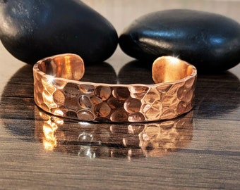 Handcrafted Bold Hammered Copper Bangle for Boyfriend  - Hammered Copper Cuff Bracelet - Copper Wristlet for Cool Thug Perfect for Him