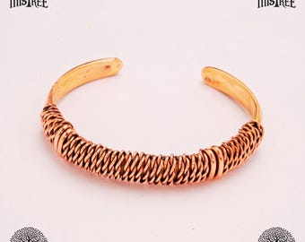 Twisted Copper Cuff Bracelet: Solid Wire Bangle, Unisex Healing Jewelry