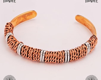 Handmade Twisted Copper Silver Armlet: Viking Cyberpunk Cuff Bracelet