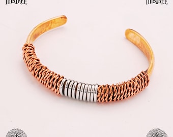 Handmade Copper Silver Twisted Wire Cuff Bracelet: Viking Cyberpunk Armlet