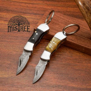 Handgefertigte Damaststahl Messer Schlüsselanhänger: Mini Taschenmesser